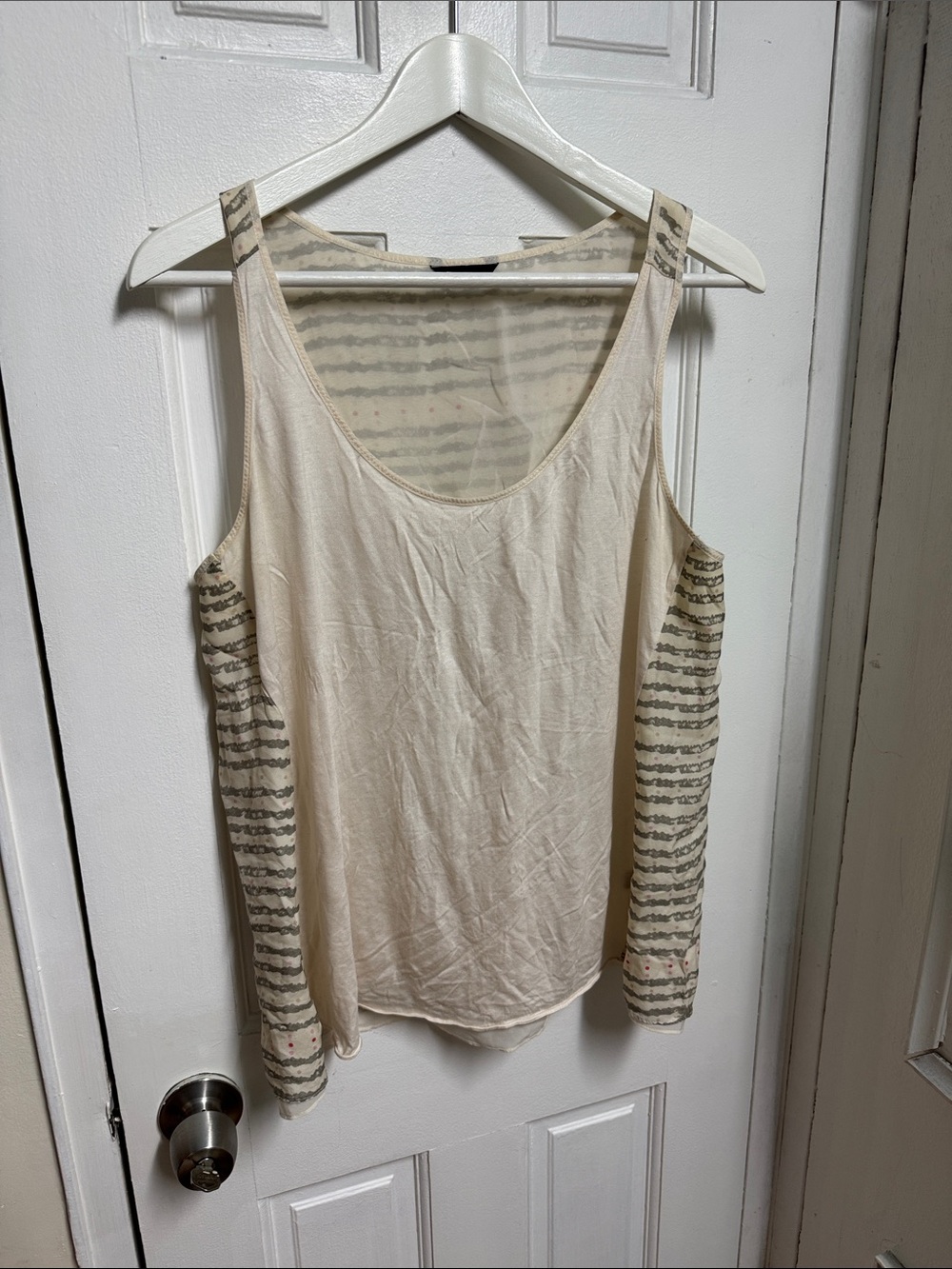 Club Monaco Cream Scoop Tank with Striped Side Panels